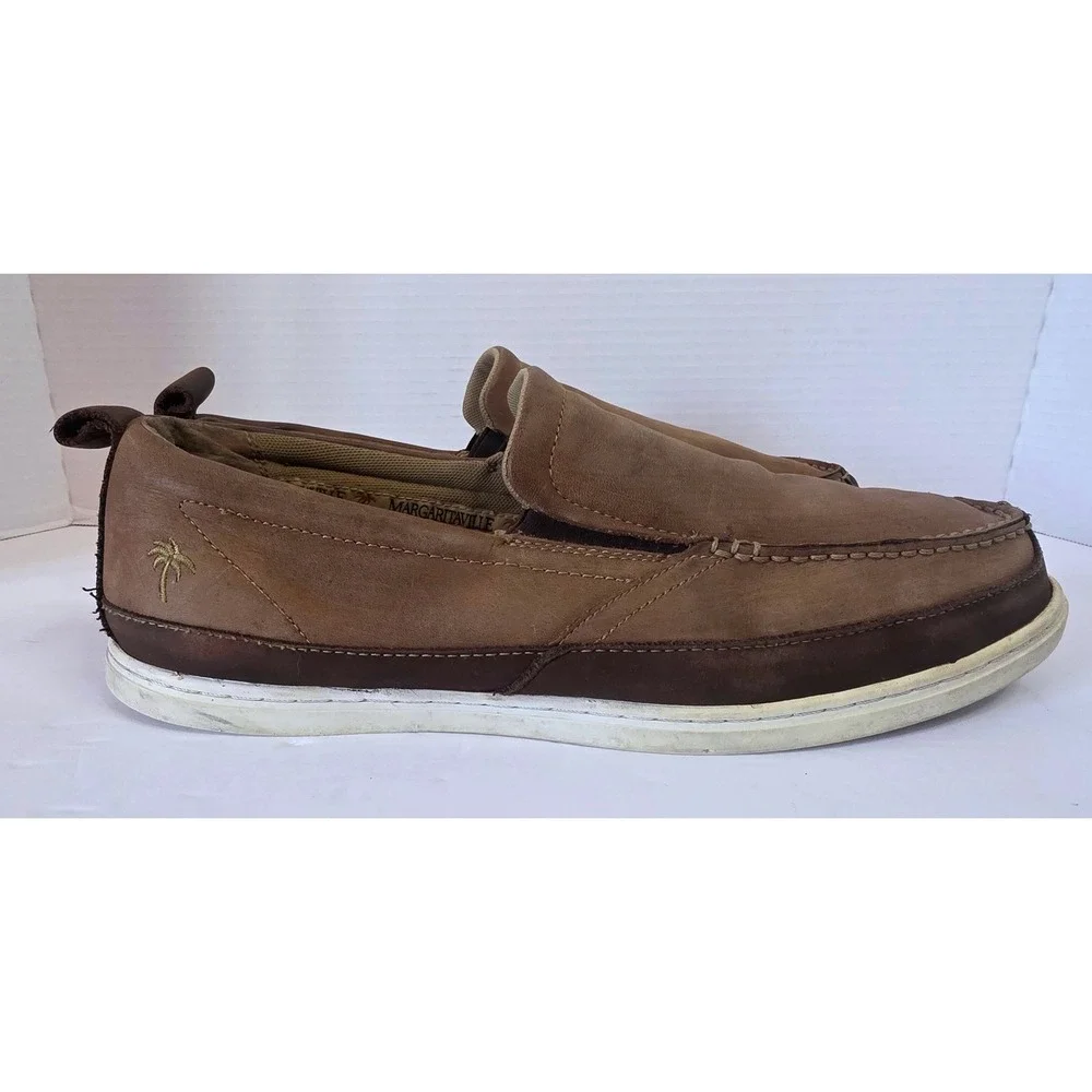Margaritaville 'Cabana' Brown Leather Slip On Moc Toe Loafers Casual SZ 13